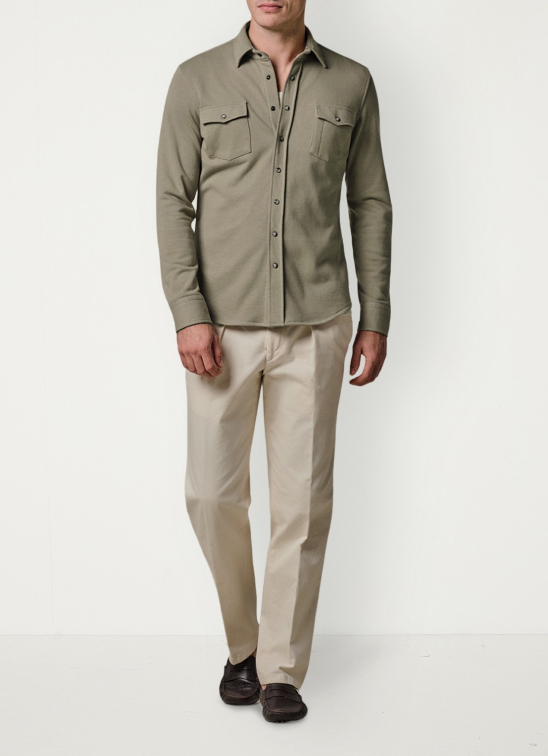 Profuomo Overshirt met borstzakken - voorkant 3 middengroen