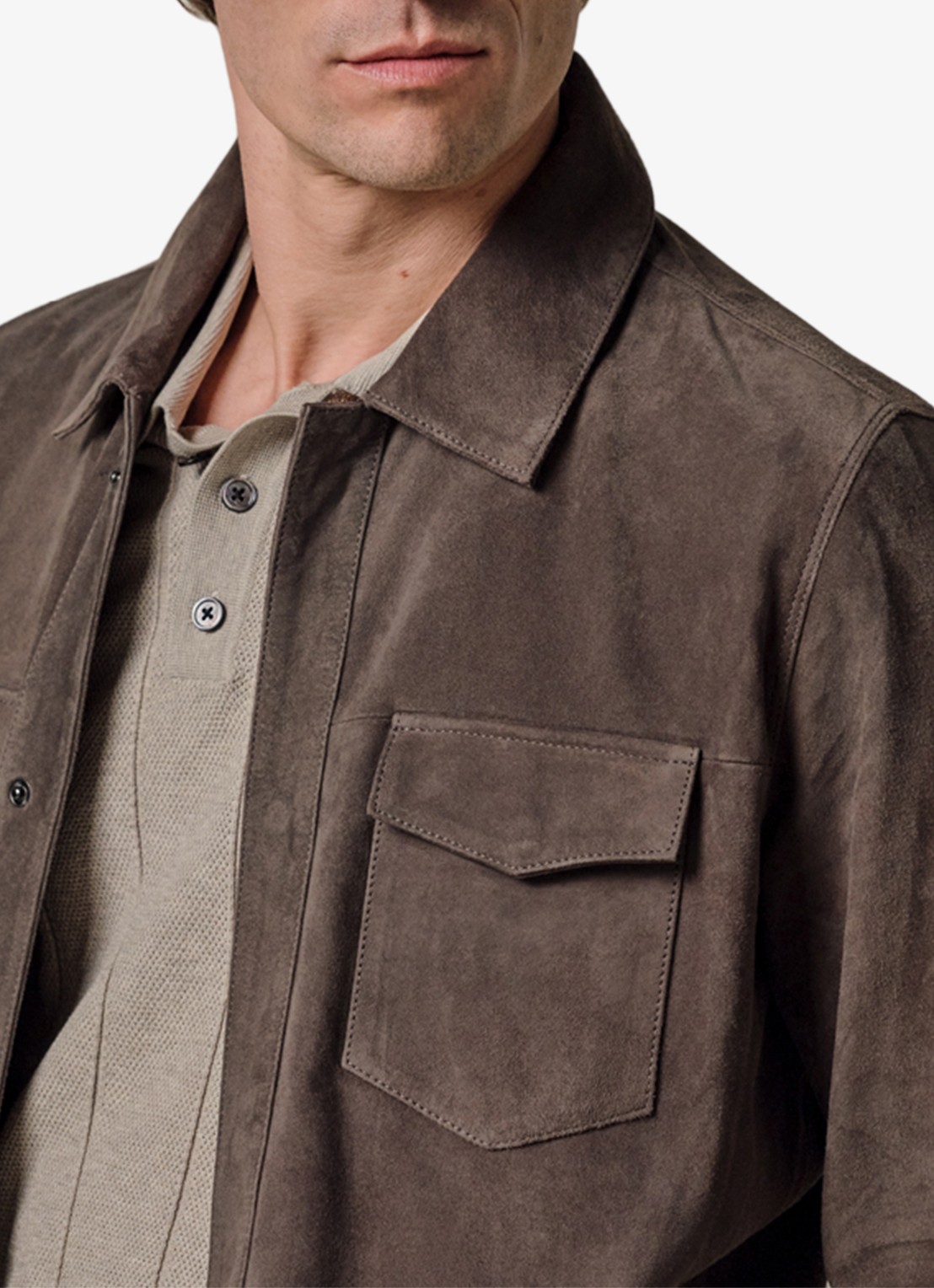 Profuomo Overshirt van suède - voorkant taupe