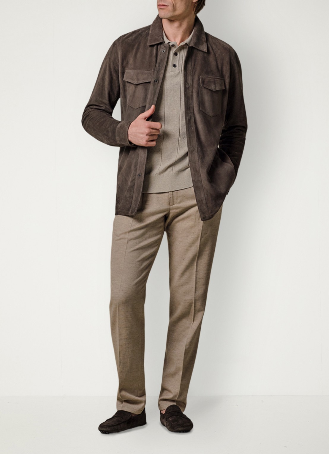 Profuomo Overshirt van suède - voorkant 2 taupe