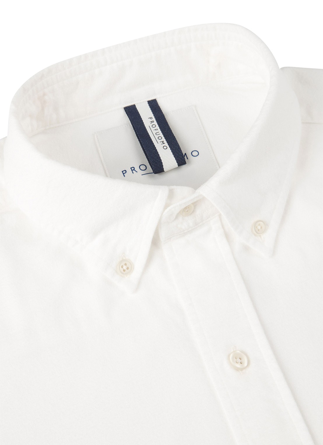 Profuomo Oxford comfort fit overhemd met button down kraag - detail gebroken wit