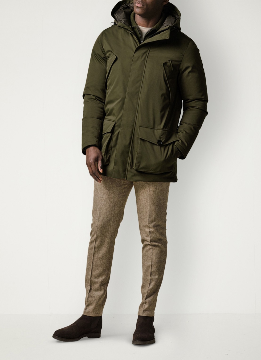 Profuomo Parka met klepzakken - voorkant 6 groen