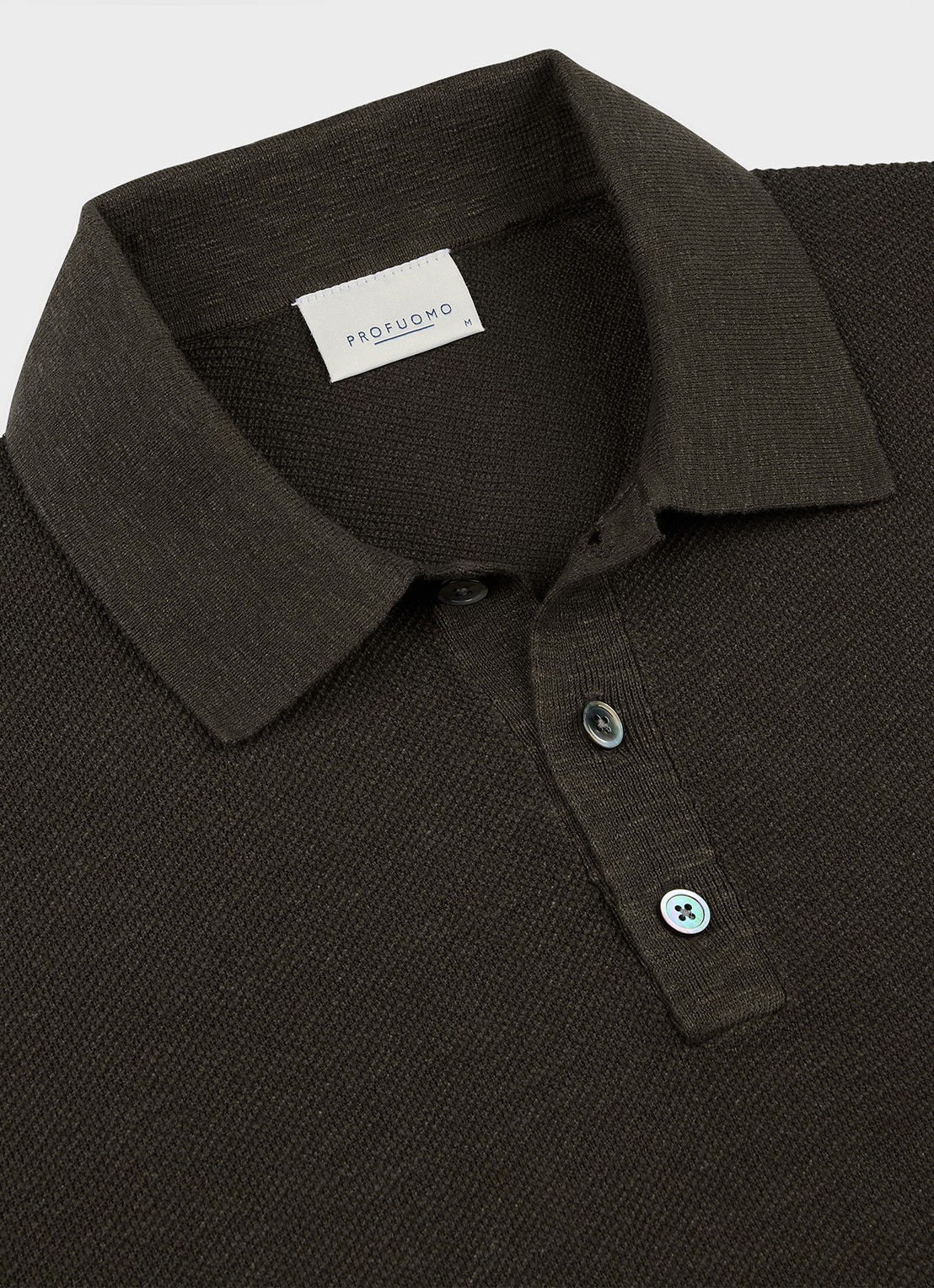 Profuomo Polo in katoen linnen - detail 3 donkerbruin