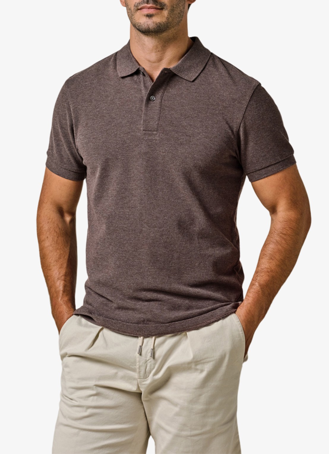 Profuomo Polo in pique - detail 3 bruin