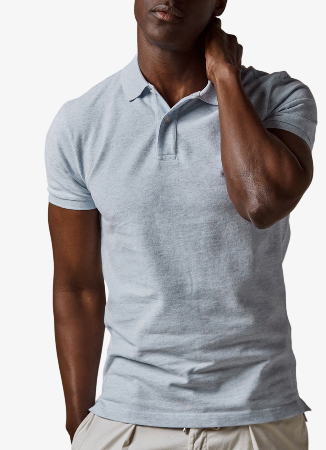 Profuomo Polo in pique - detail 3 lichtblauw