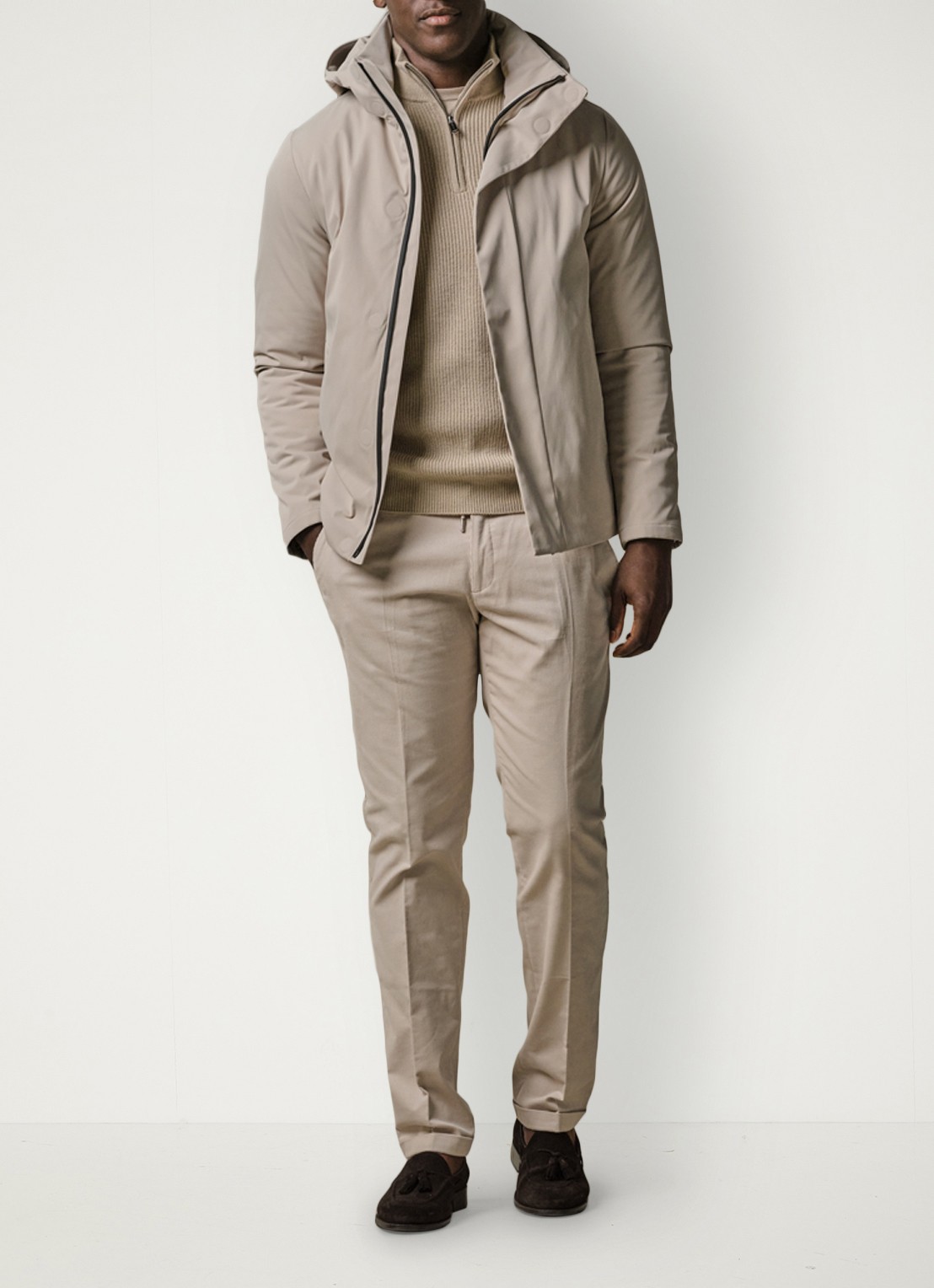 Profuomo Regenjas met capuchon - voorkant 3 creme