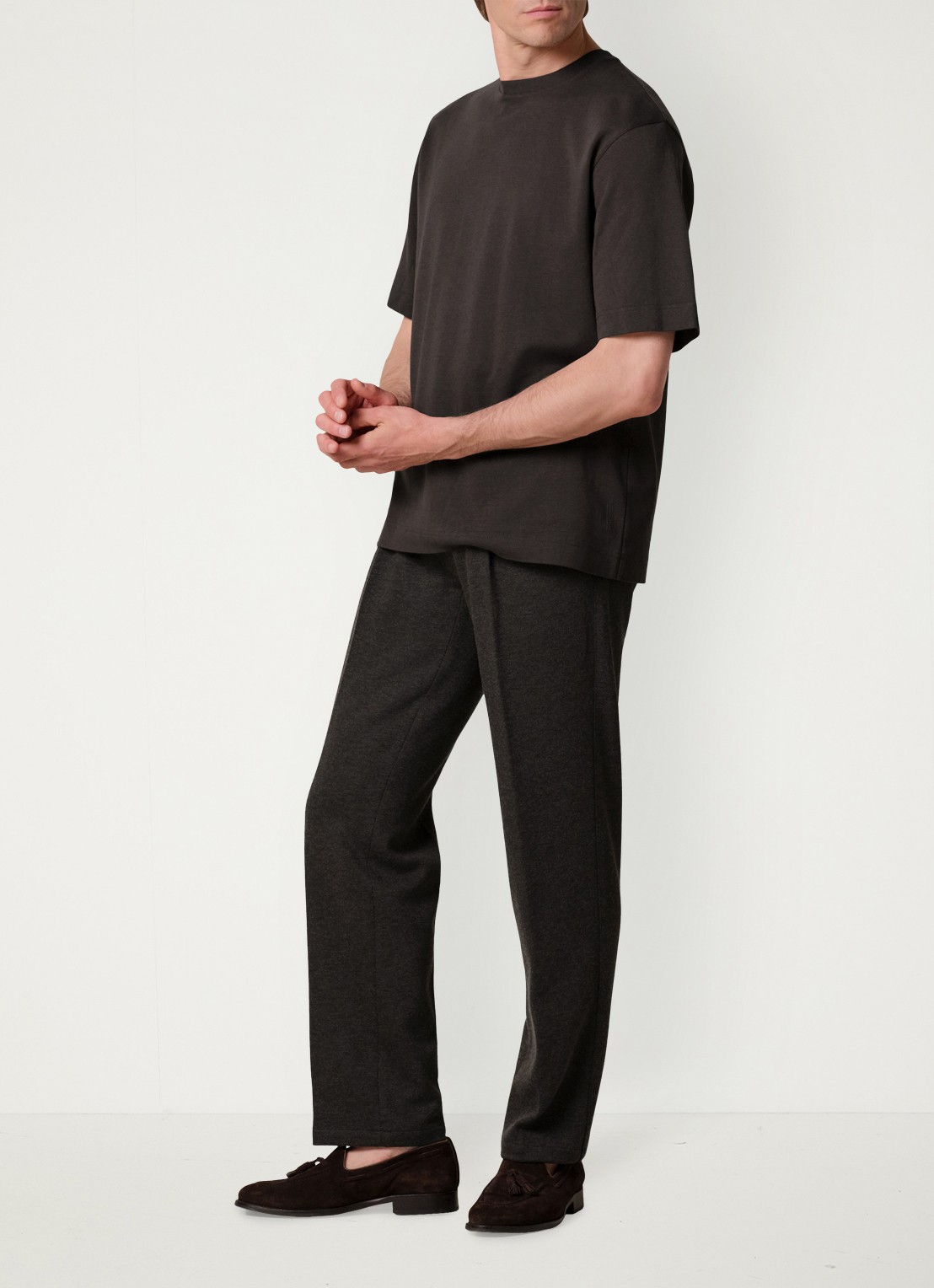 Profuomo Regular fit broek in wolblend - voorkant 2 donkerbruin