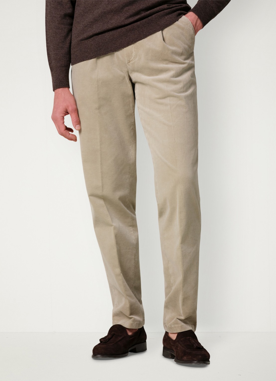 Profuomo Regular fit broek van corduroy - detail beige
