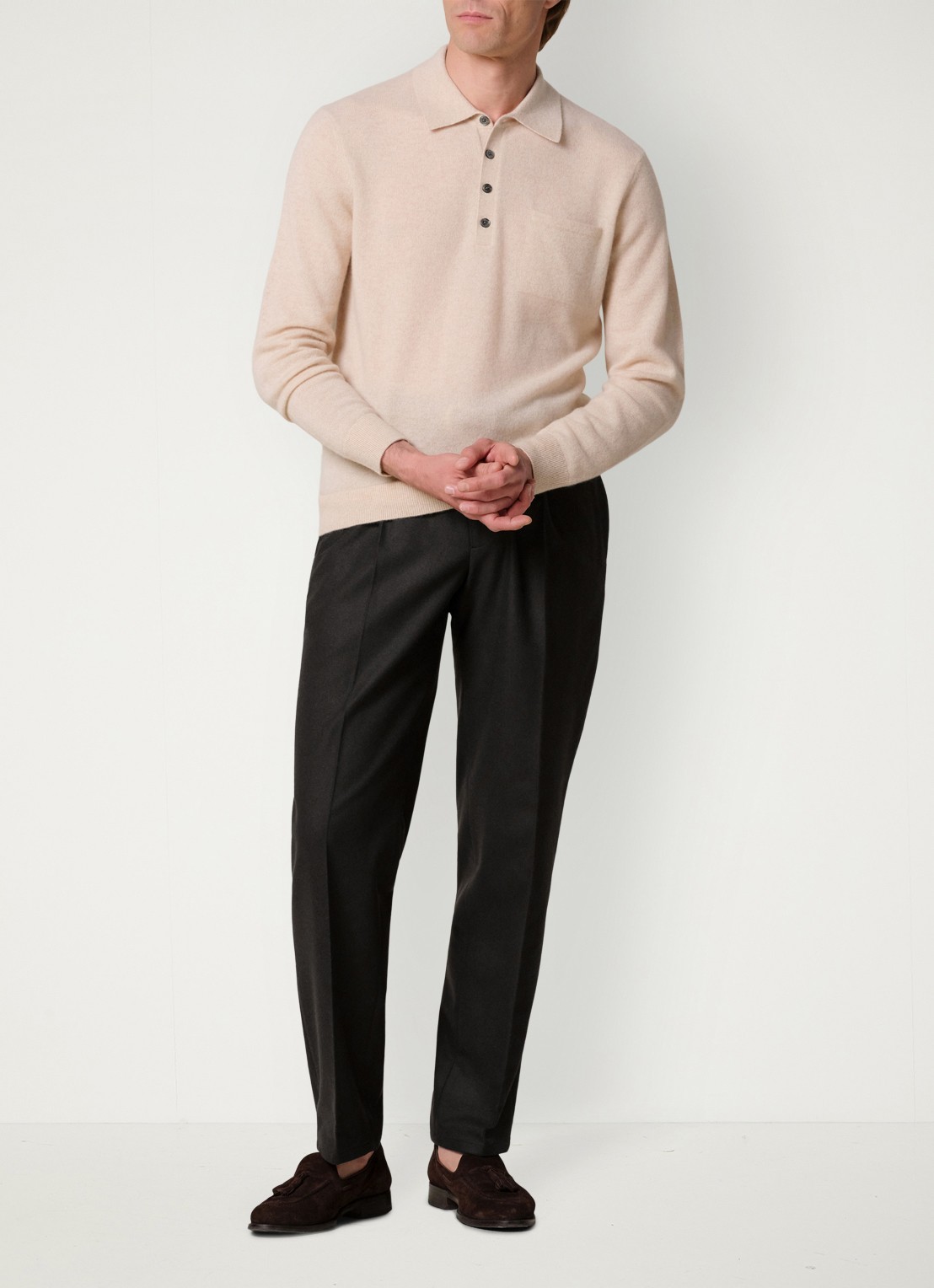 Profuomo Regular fit chino in kasjmierblend - voorkant 2 donkerbruin