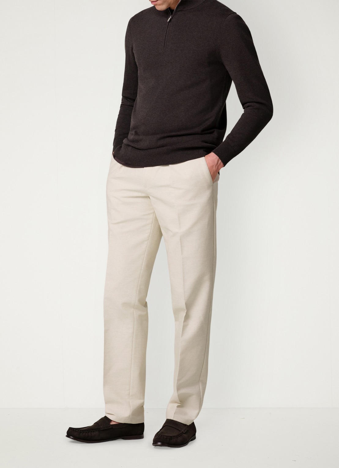 Profuomo Regular fit chino in linnenblend - voorkant 2 creme