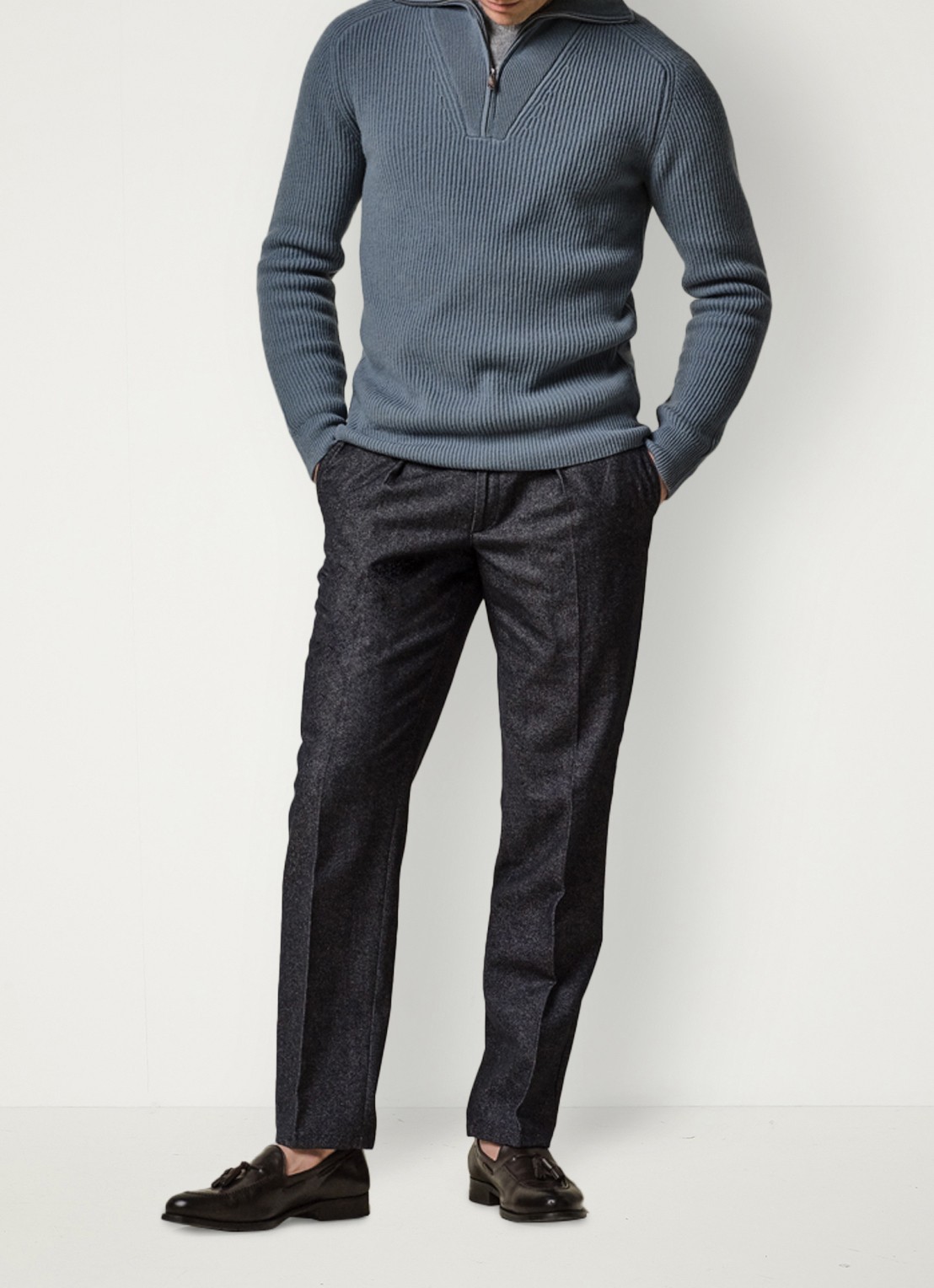 Profuomo Regular fit chino in wolblend - voorkant 2 donkerblauw