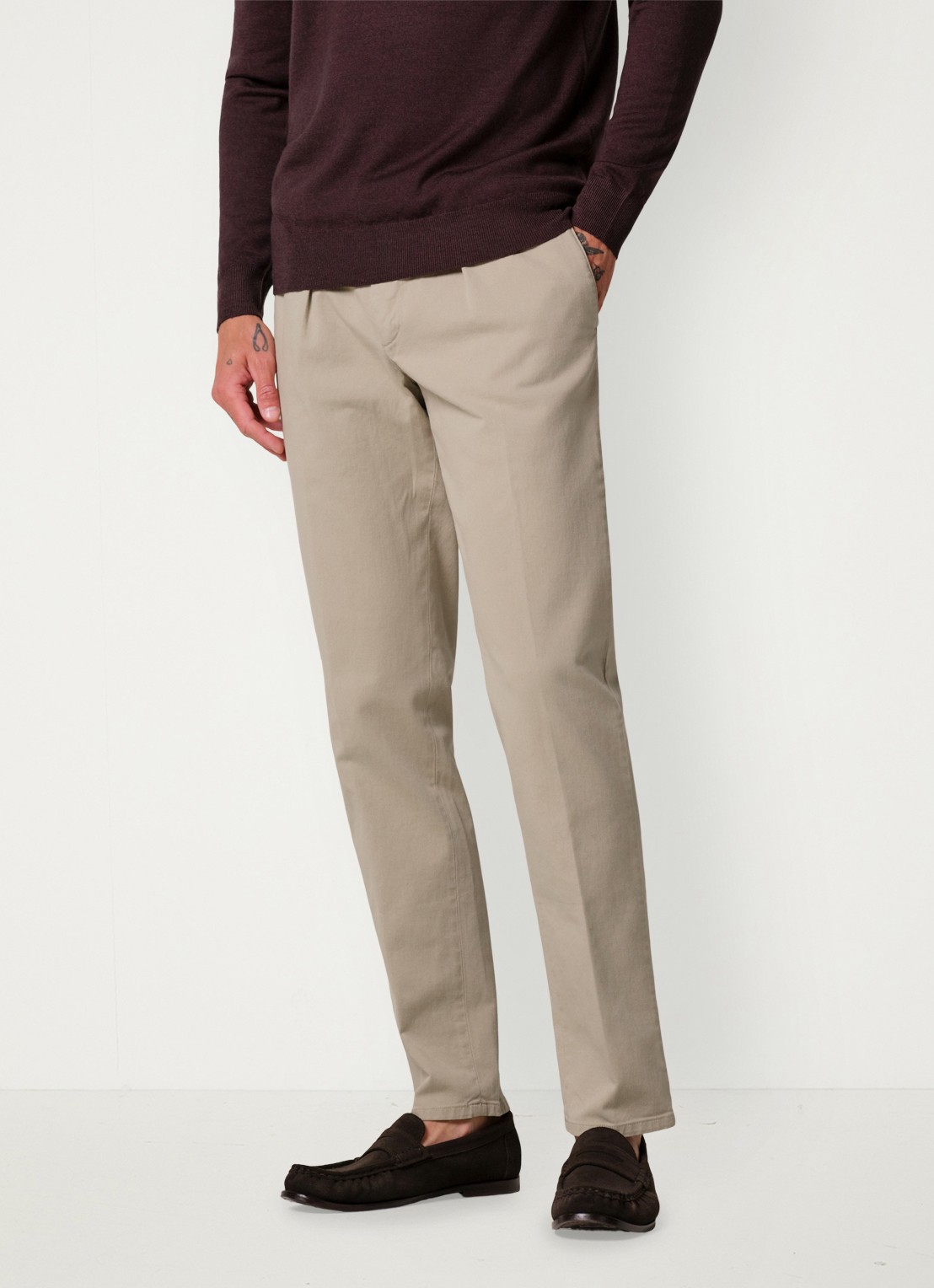 Profuomo Regular fit chino met steekzakken en stretch - detail beige