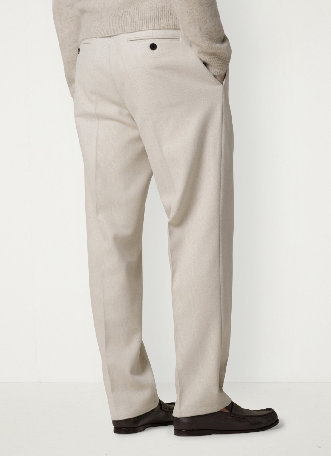 Profuomo Regular fit chino met visgraatdessin van wol - achterkant 4 beige