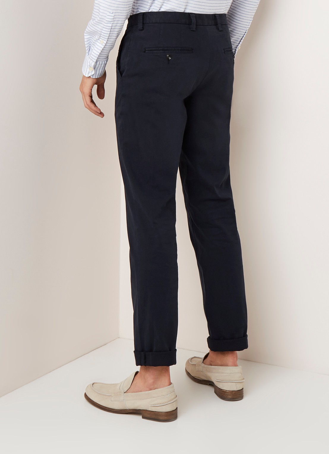 Profuomo Regular fit chino van katoen met stretch - achterkant 5 donkerblauw
