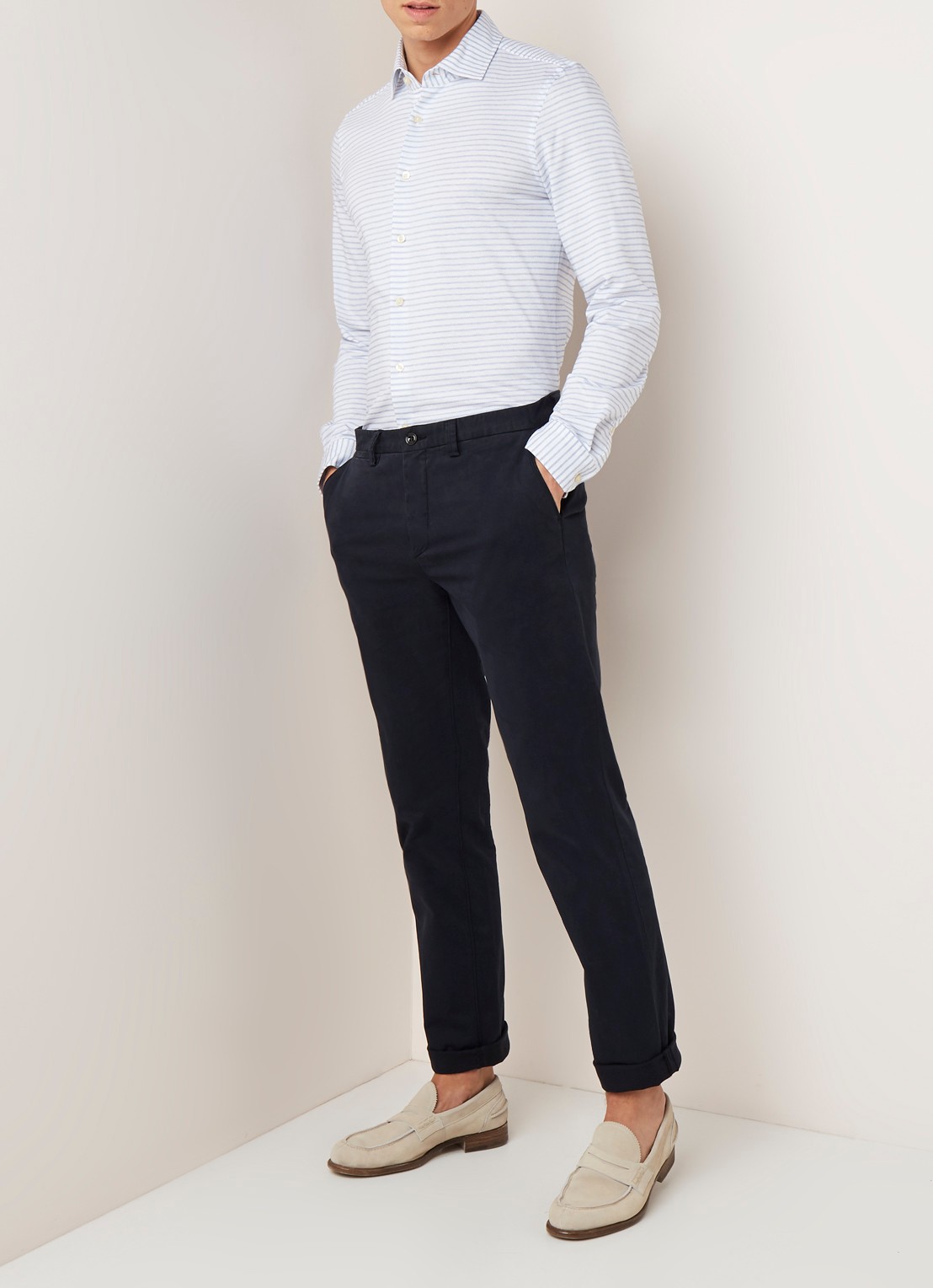 Profuomo Regular fit chino van katoen met stretch - voorkant 2 donkerblauw