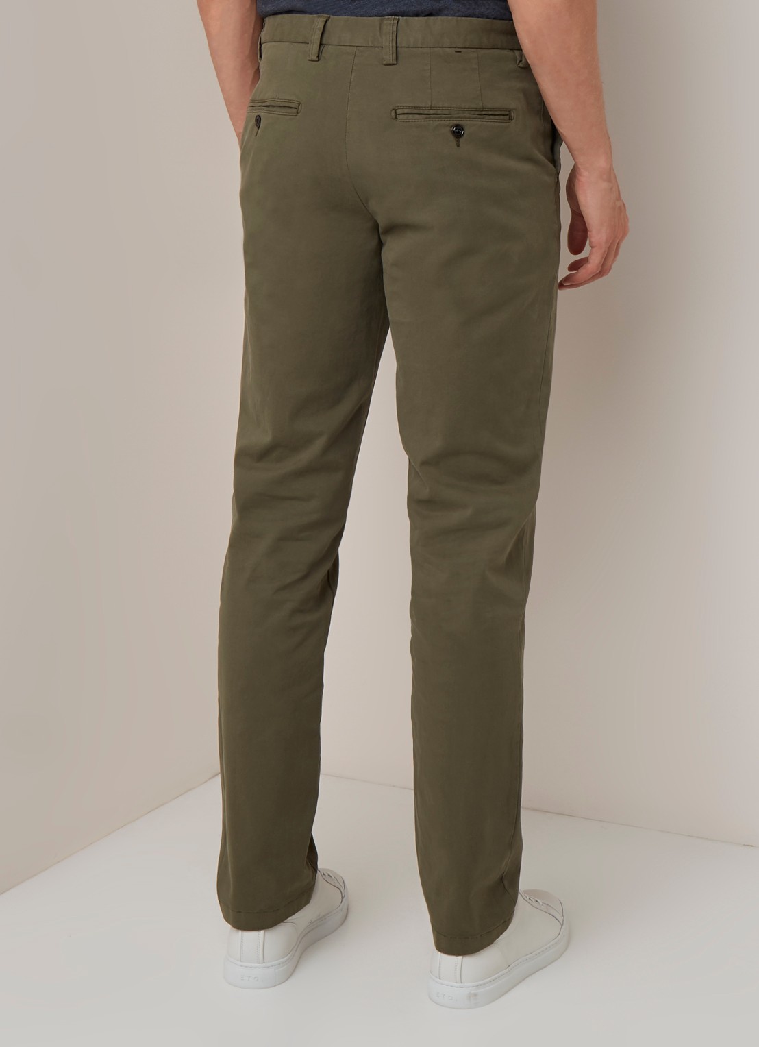 Profuomo Regular fit chino van katoen met stretch - achterkant legergroen