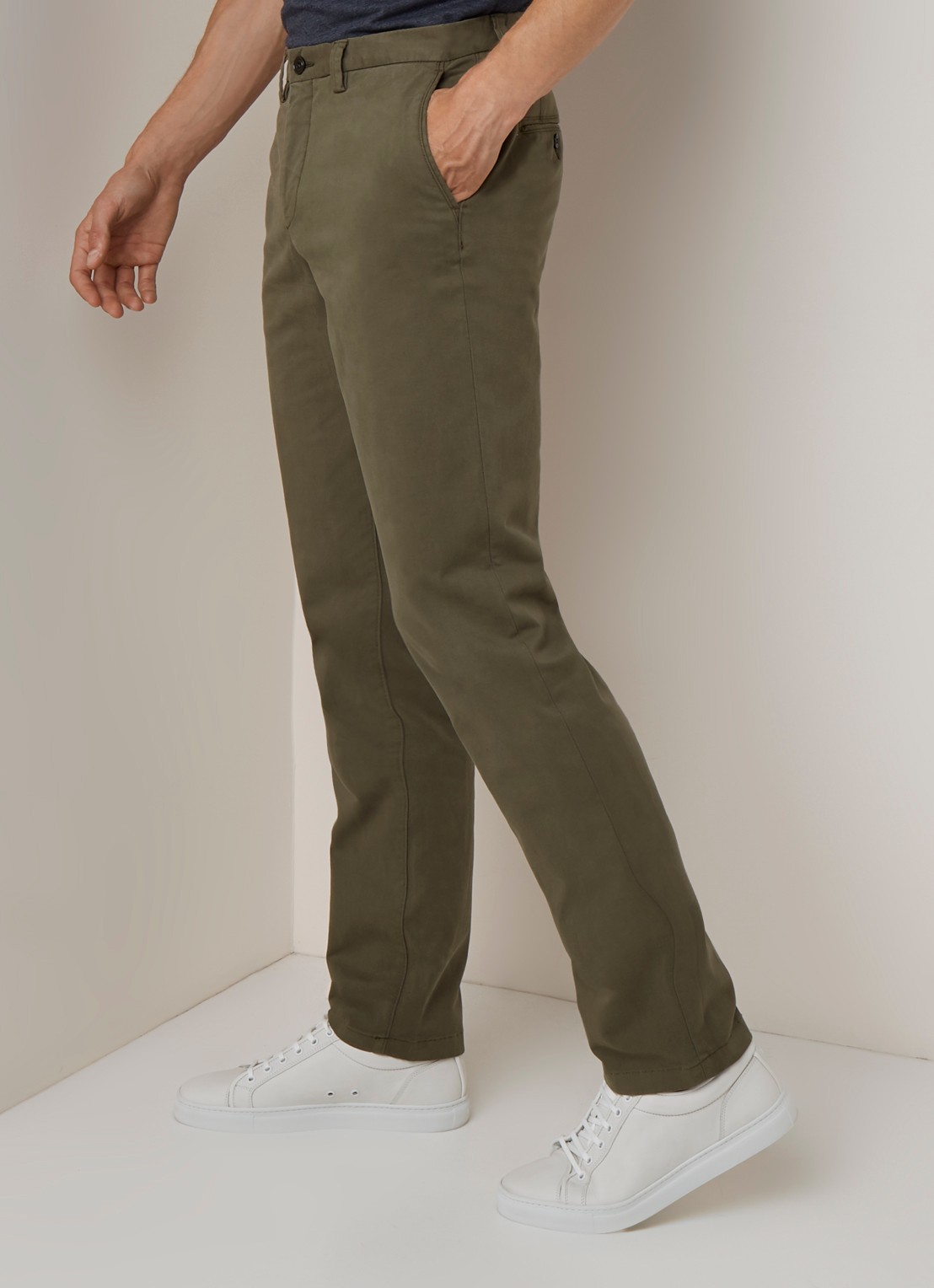 Profuomo Regular fit chino van katoen met stretch - detail 2 legergroen