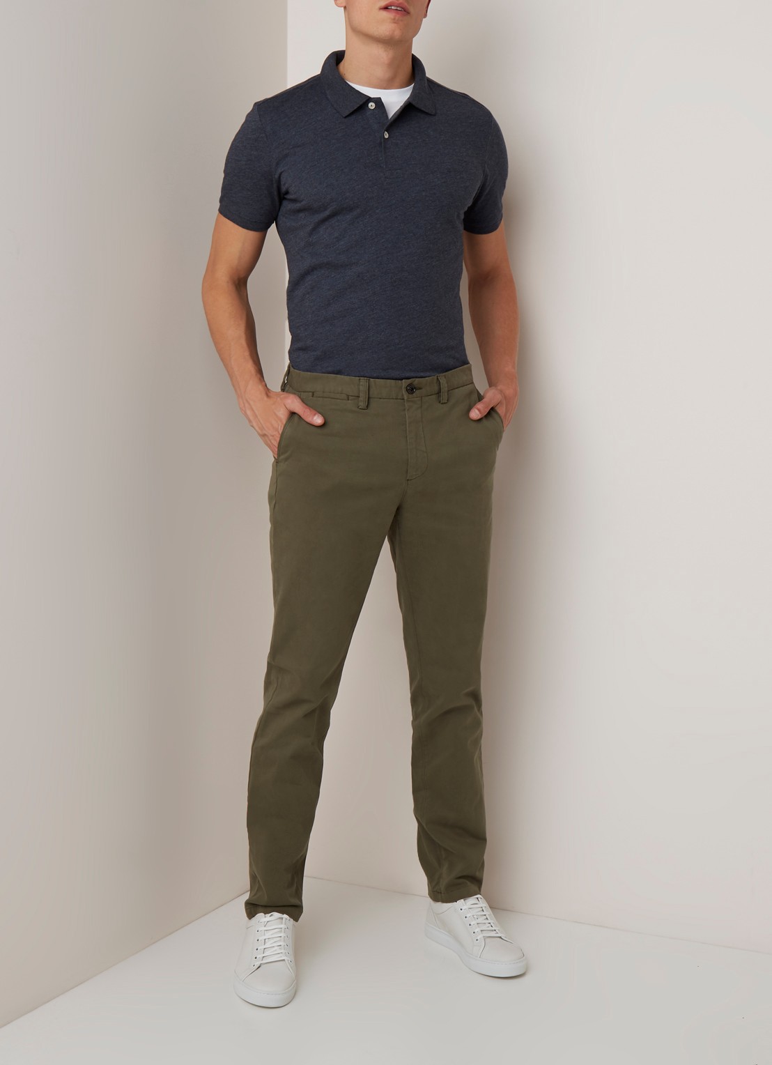 Profuomo Regular fit chino van katoen met stretch - voorkant 5 legergroen