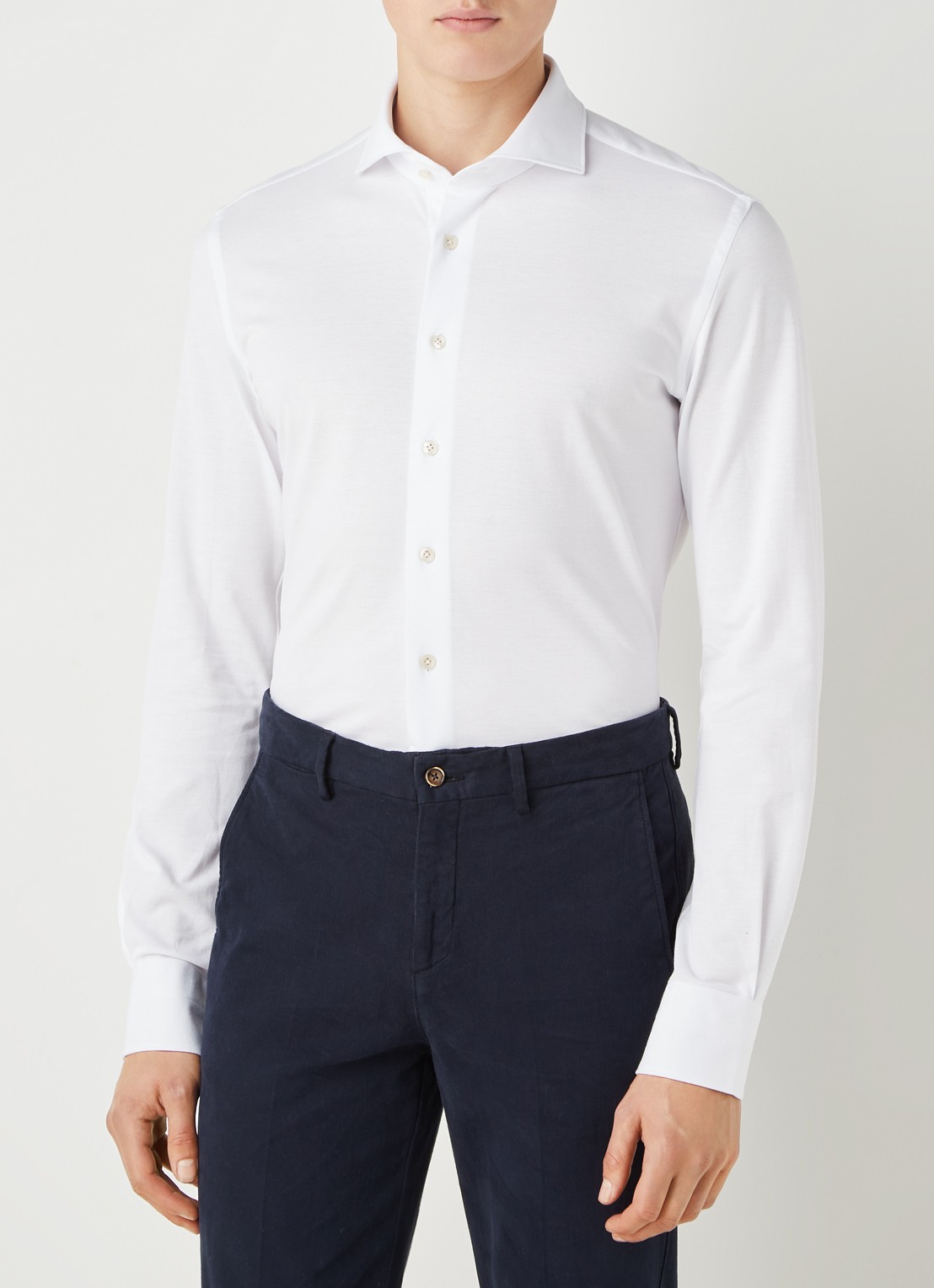 Profuomo Regular fit knitted overhemd met cut away kraag - detail 4 wit