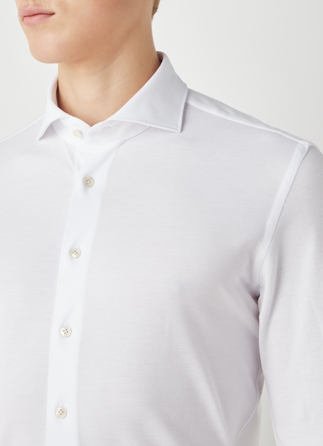 Profuomo Regular fit knitted overhemd met cut away kraag - detail 5 wit