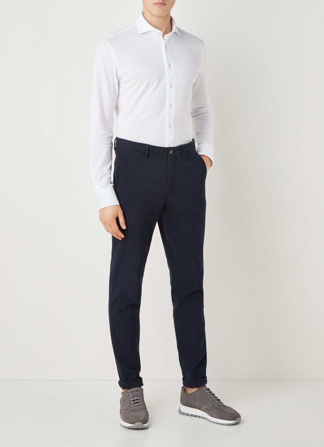 Profuomo Regular fit knitted overhemd met cut away kraag - voorkant 2 wit
