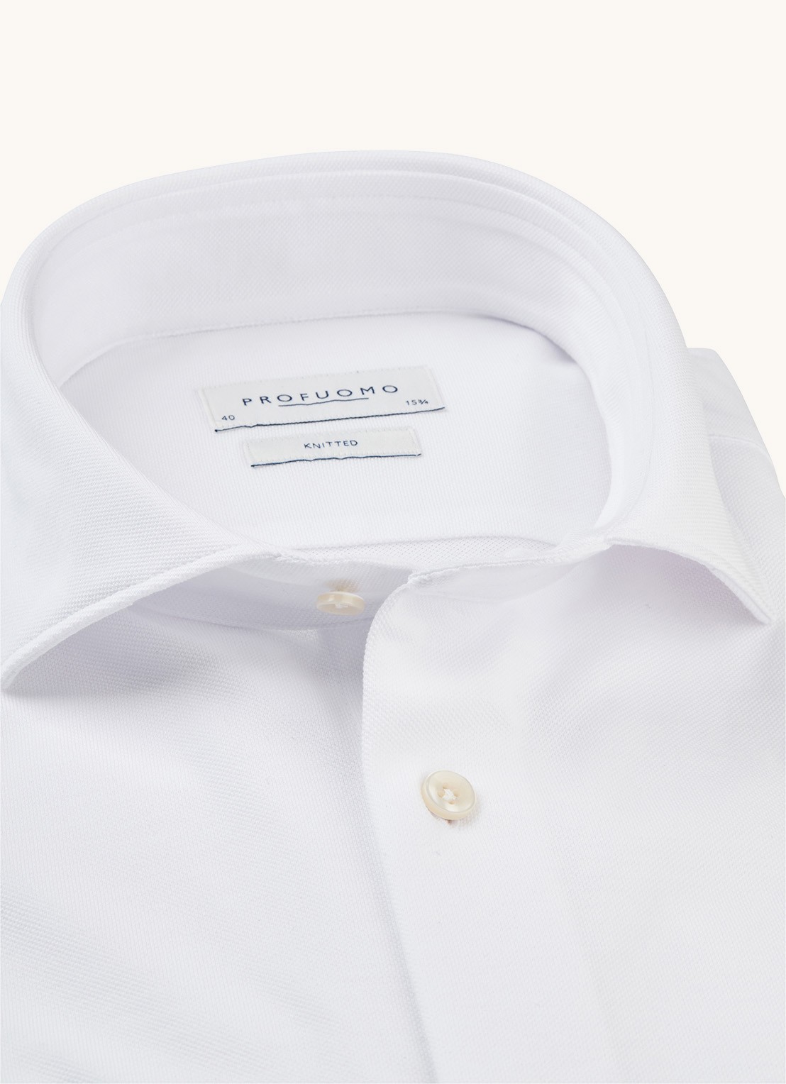 Profuomo Regular fit knitted overhemd met cut away kraag - detail 6 wit