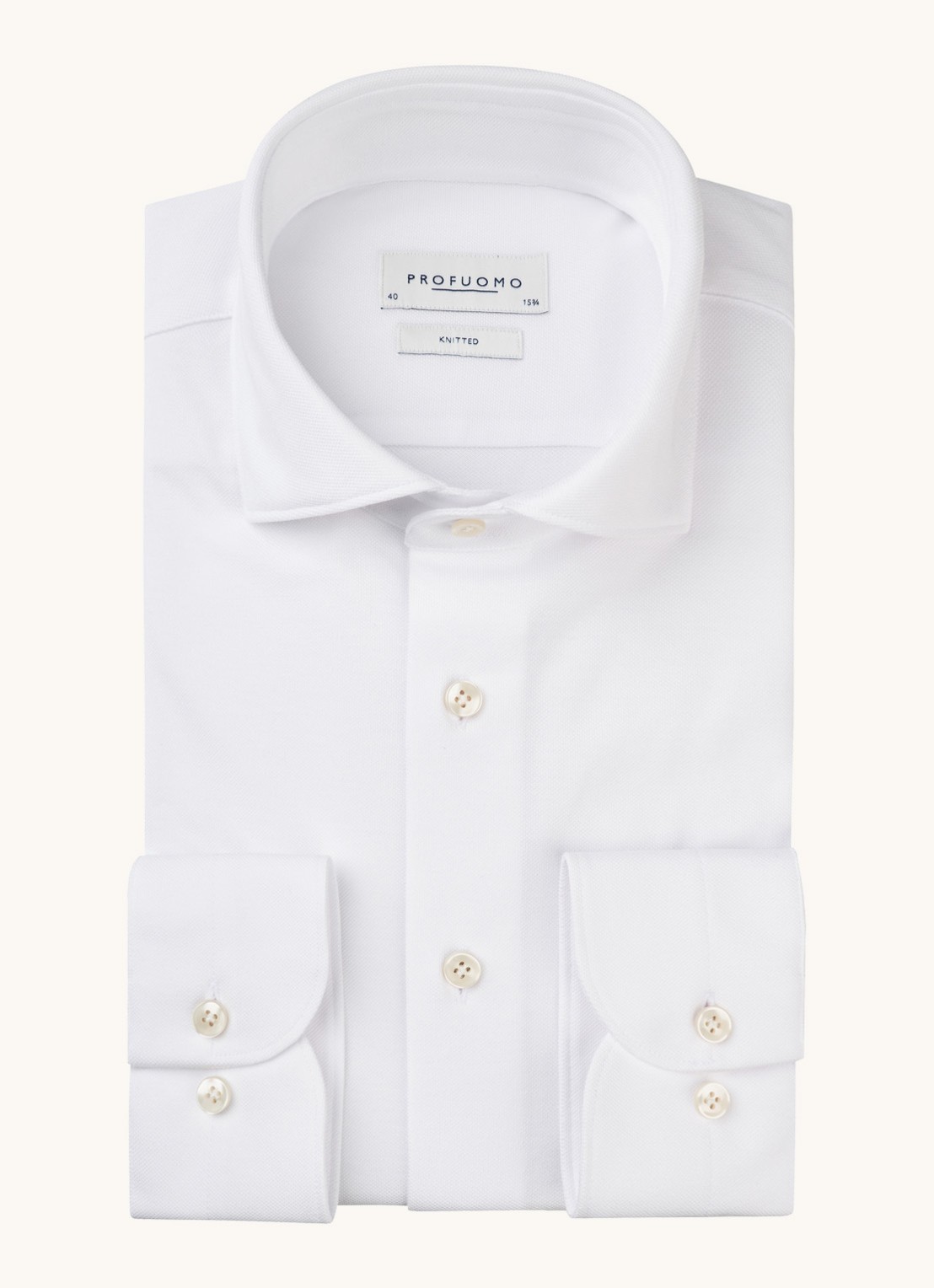 Profuomo Regular fit knitted overhemd met cut away kraag - voorkant 3 wit
