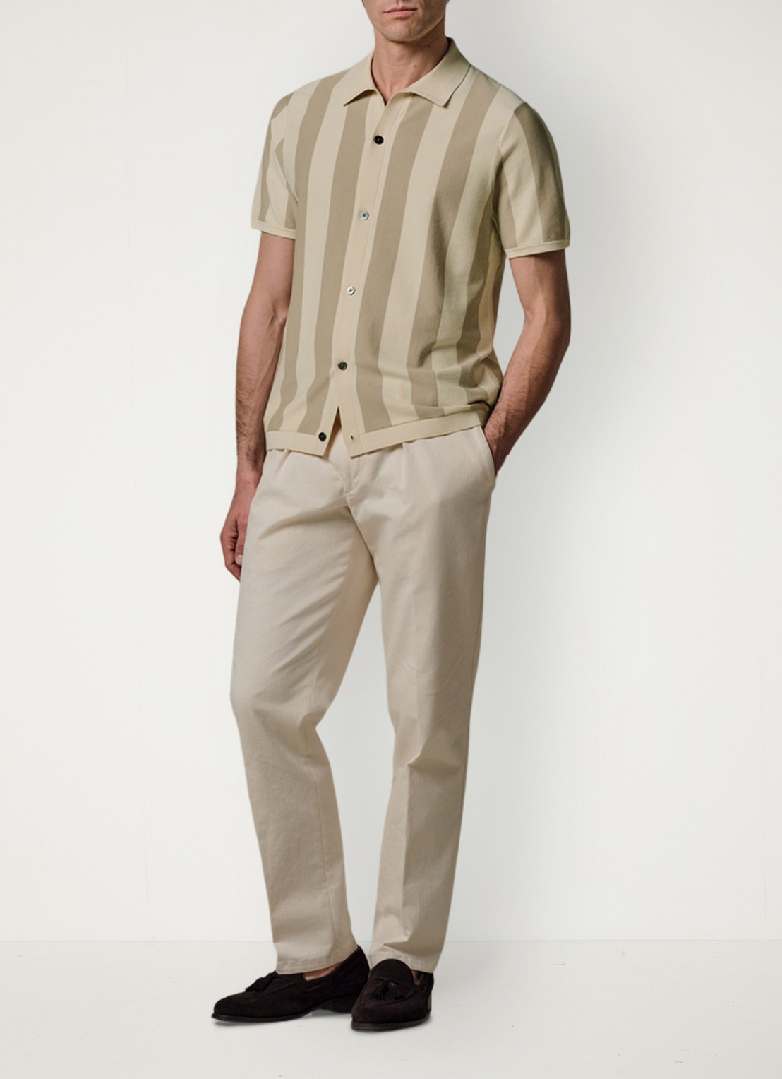 Profuomo Regular fit overhemd in zijdeblend - voorkant 2 beige