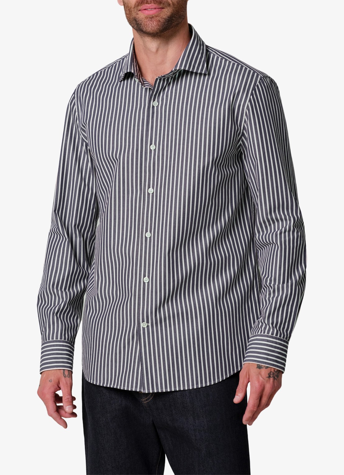 Profuomo Regular fit overhemd met streepprint - detail donkerblauw