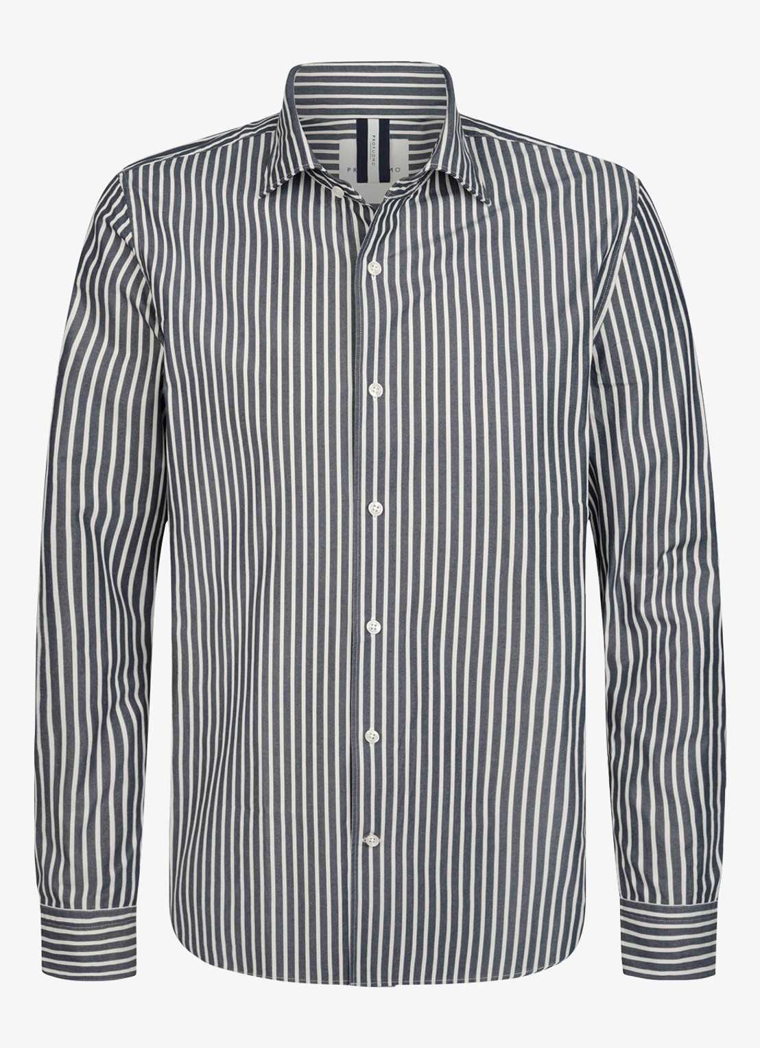 Profuomo Regular fit overhemd met streepprint - voorkant 5 donkerblauw