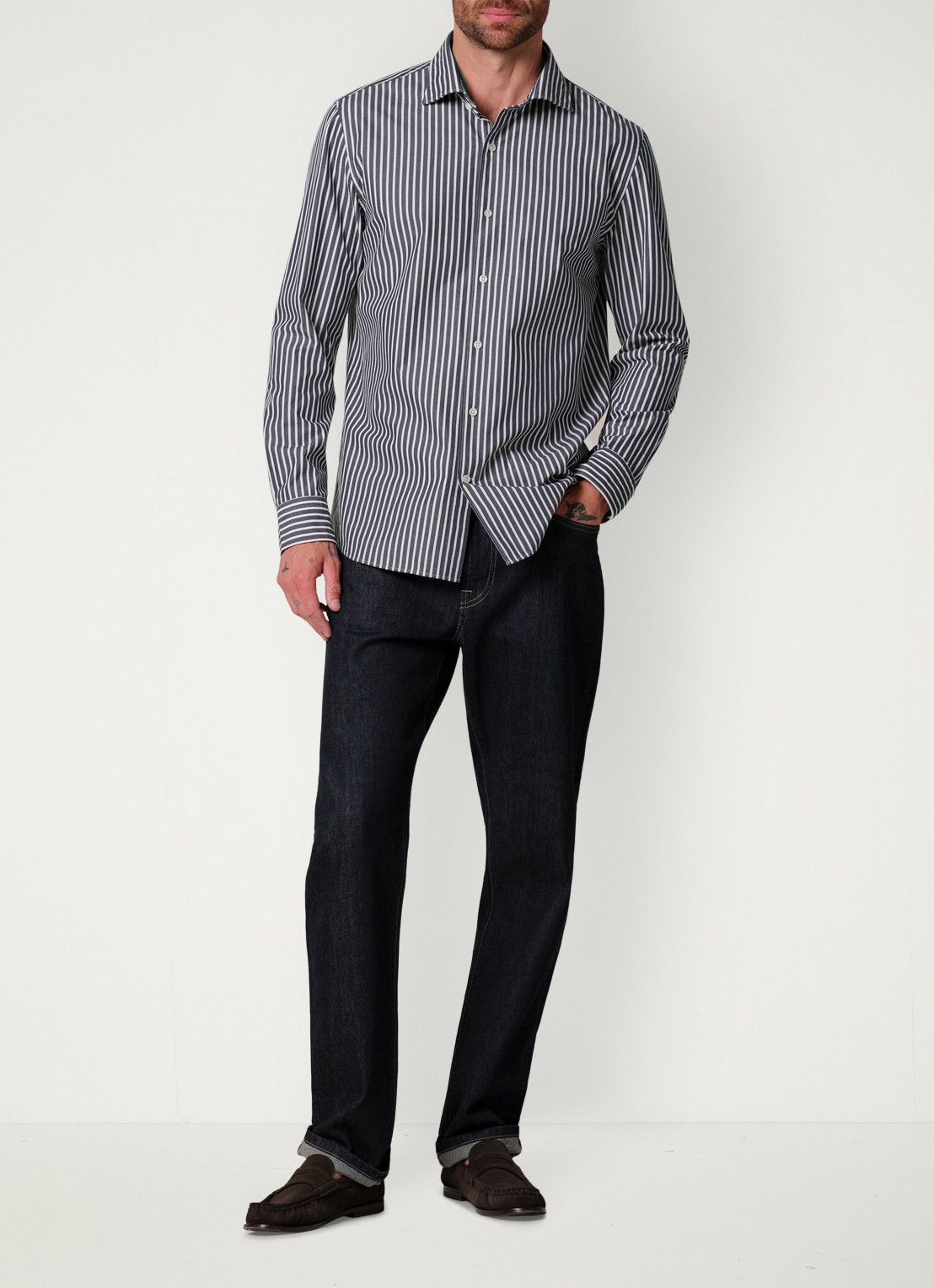 Profuomo Regular fit overhemd met streepprint - voorkant 6 donkerblauw