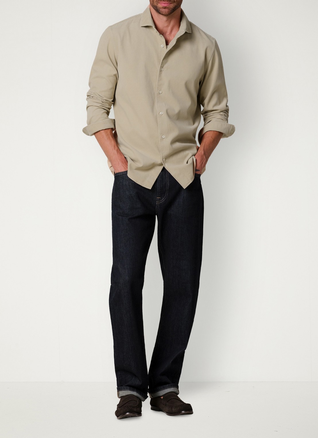 Profuomo Regular fit overhemd van corduroy - voorkant 6 camel