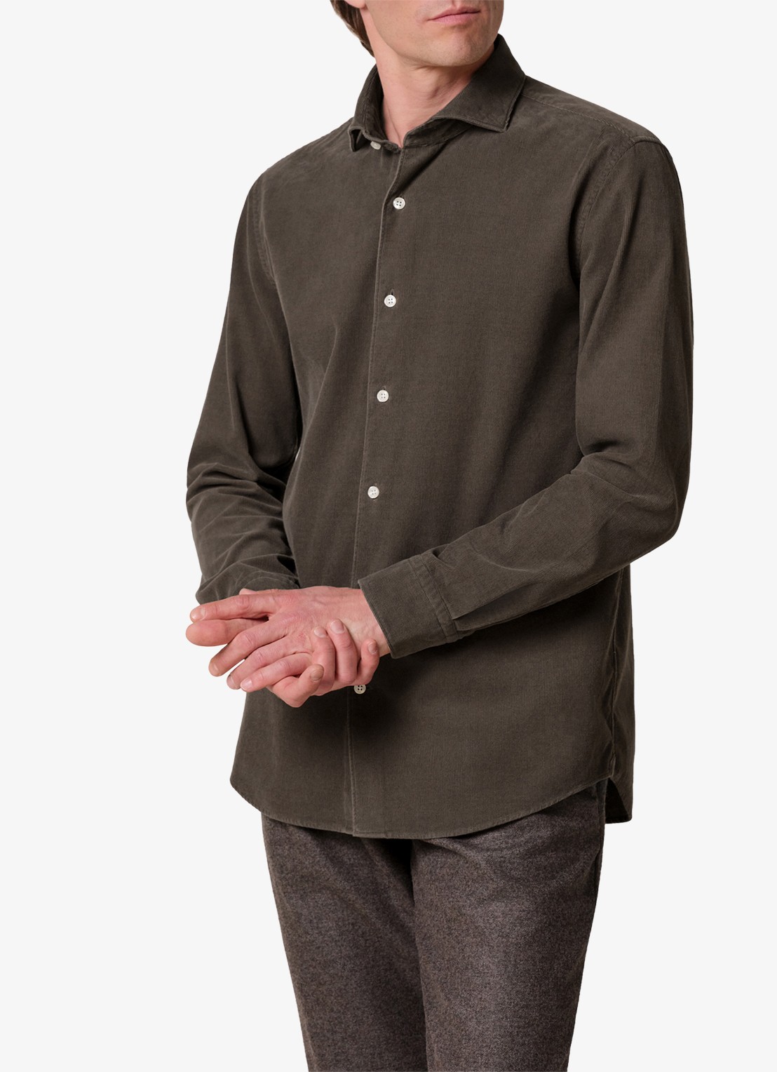 Profuomo Regular fit overhemd van corduroy - detail 2 bruin