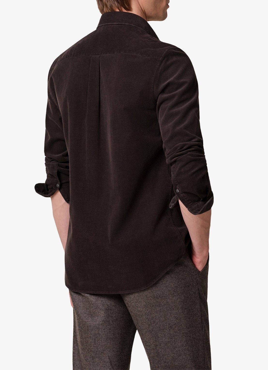 Profuomo Regular fit overhemd van corduroy - achterkant 6 donkerbruin