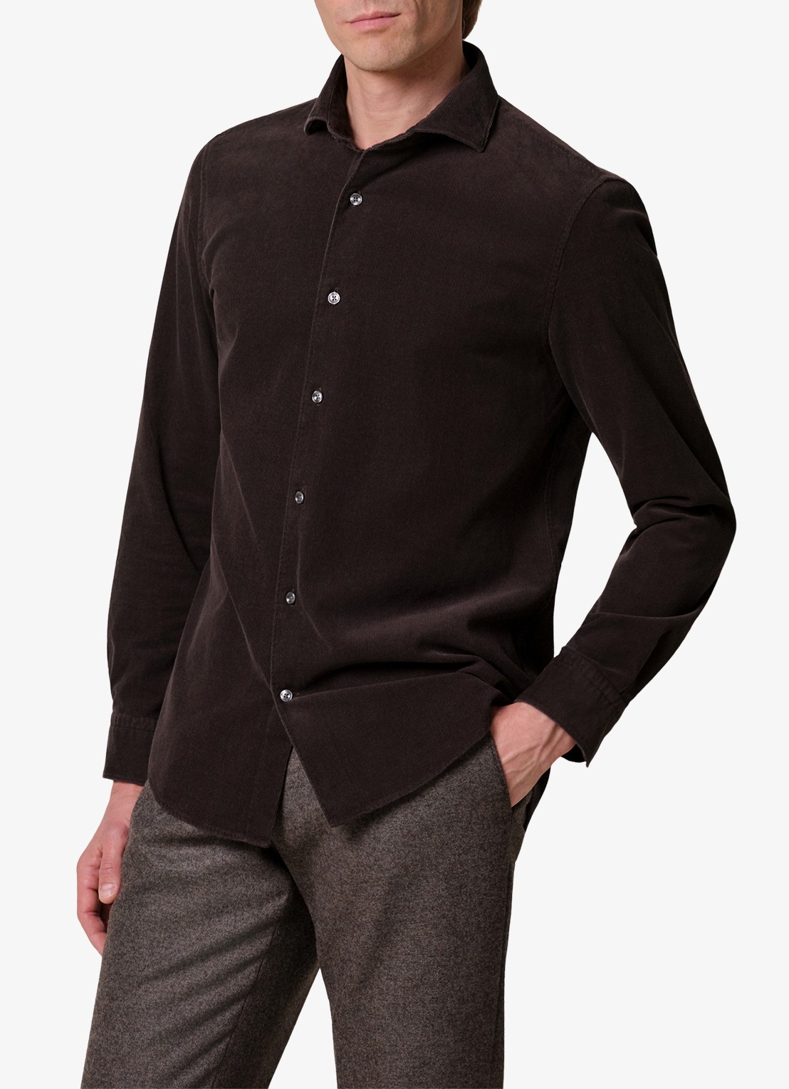 Profuomo Regular fit overhemd van corduroy - detail donkerbruin
