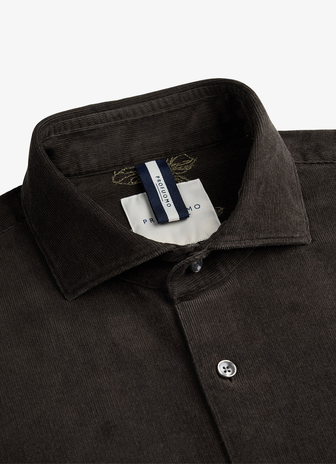 Profuomo Regular fit overhemd van corduroy - detail 2 donkerbruin