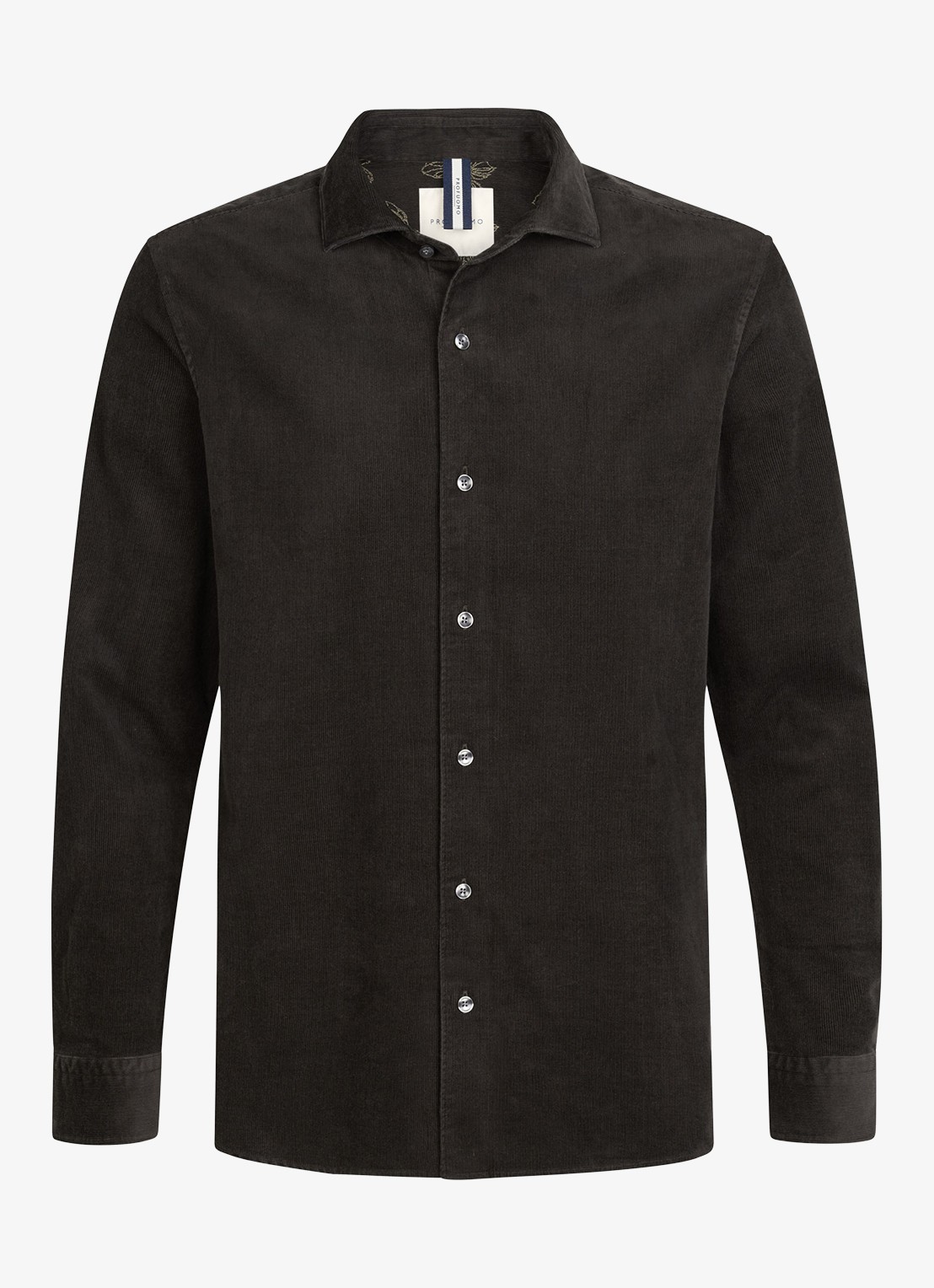 Profuomo Regular fit overhemd van corduroy - voorkant 4 donkerbruin