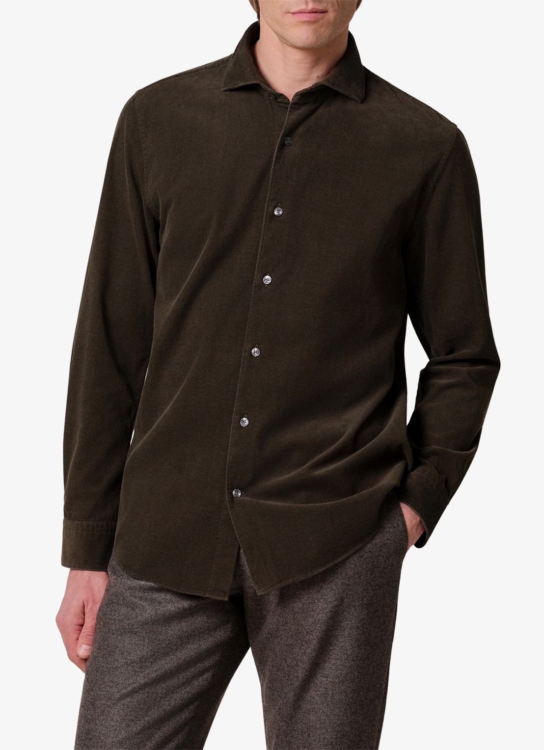 Profuomo Regular fit overhemd van corduroy - detail 2 groen
