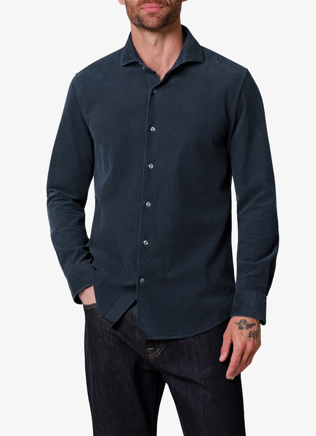 Profuomo Regular fit overhemd van corduroy - detail 4 donkerblauw
