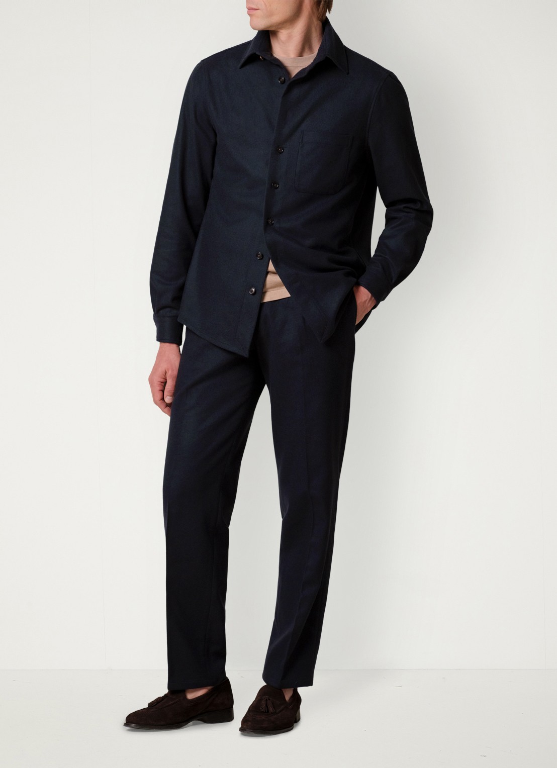 Profuomo Regular fit overshirt in kasjmierblend met borstzak - voorkant 2 donkerblauw