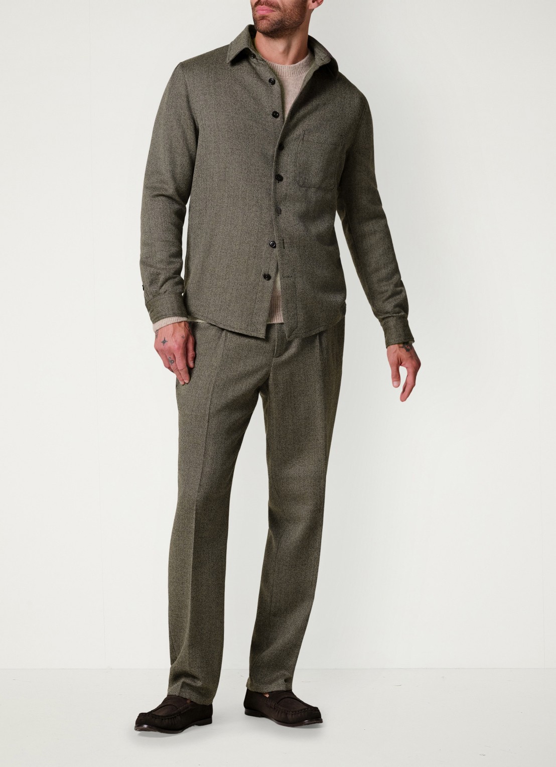 Profuomo Regular fit overshirt in kasjmierblend met borstzak - voorkant 2 bruin