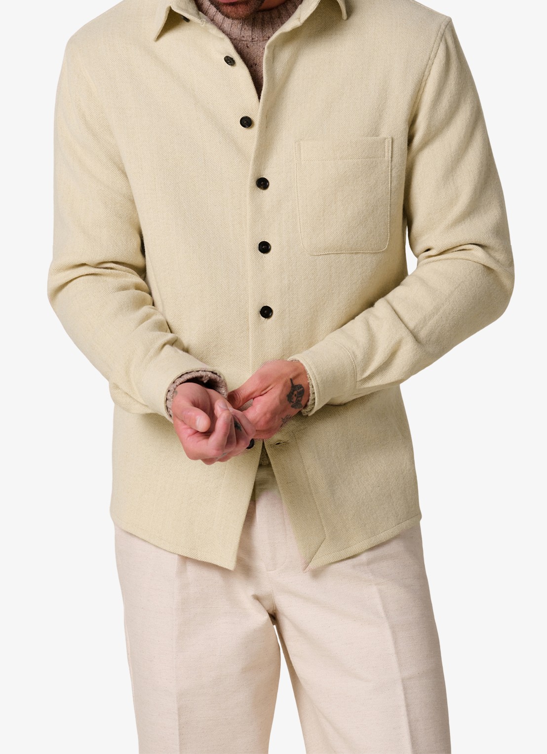 Profuomo Regular fit overshirt in wolblend met borstzak - detail 2 zand