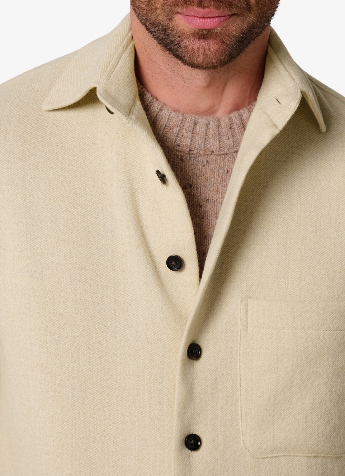 Profuomo Regular fit overshirt in wolblend met borstzak - detail 3 zand