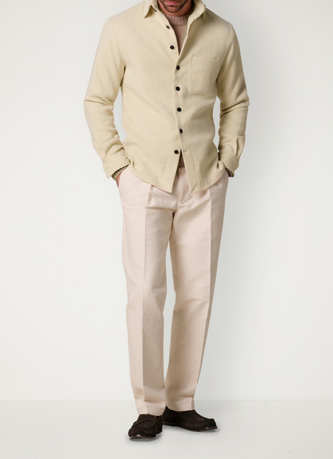 Profuomo Regular fit overshirt in wolblend met borstzak - voorkant 6 zand