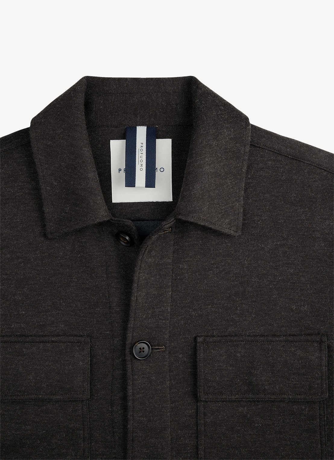 Profuomo Regular fit overshirt in wolblend met klepzakken - detail 3 donkerbruin