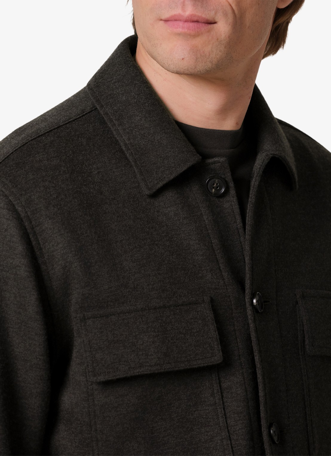 Profuomo Regular fit overshirt in wolblend met klepzakken - detail 4 donkerbruin