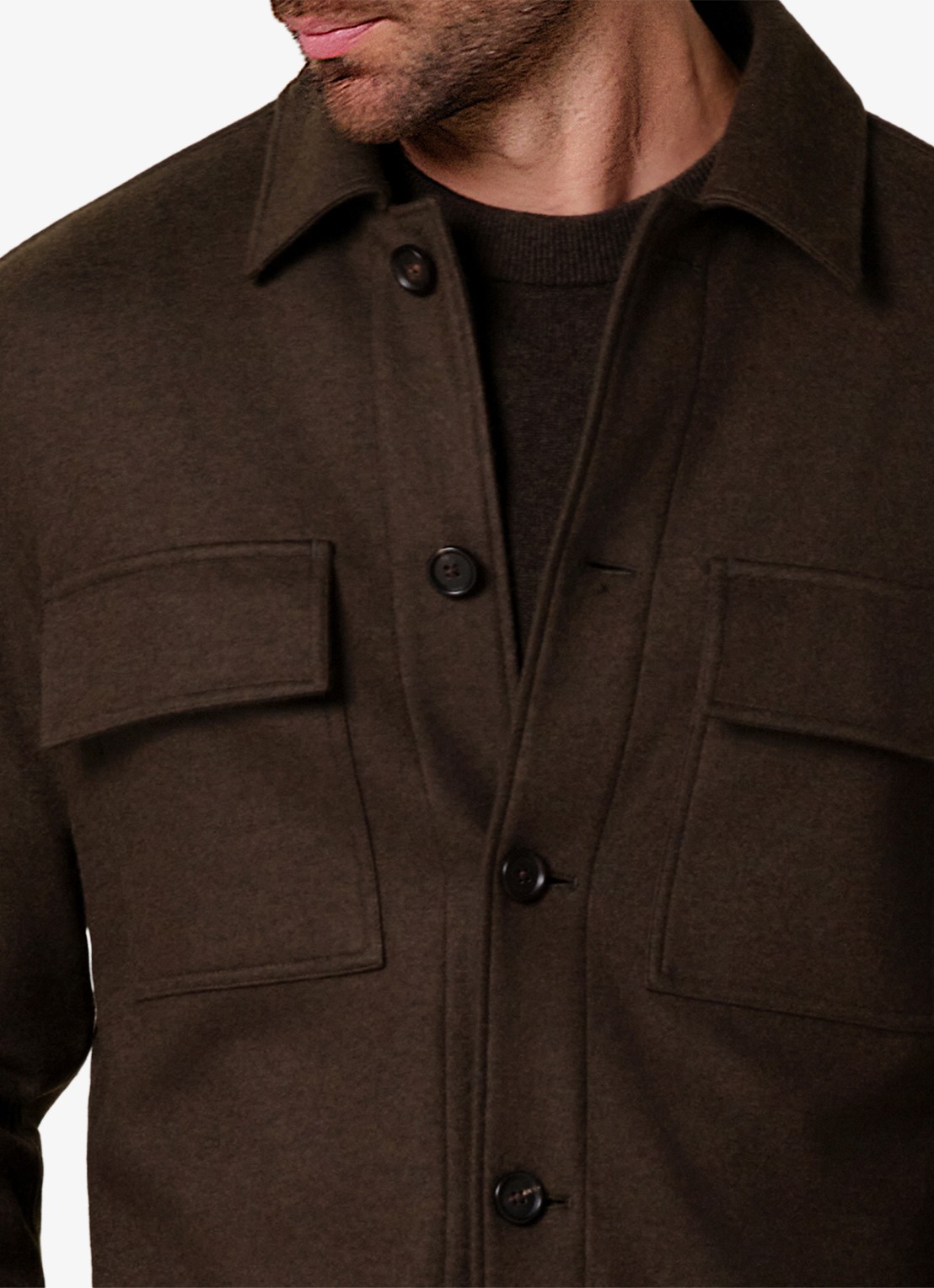 Profuomo Regular fit overshirt in wolblend met klepzakken - detail 4 groen