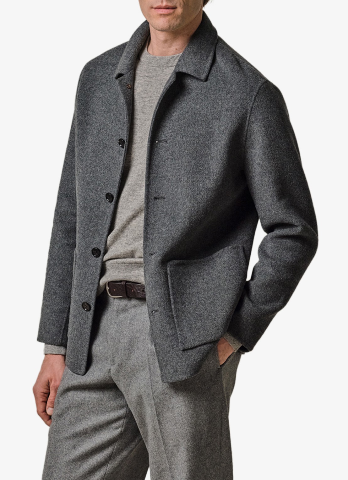 Profuomo Regular fit overshirt in wolblend - detail 3 lichtgrijs