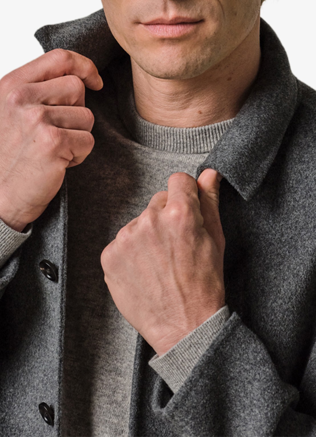Profuomo Regular fit overshirt in wolblend - detail 4 lichtgrijs
