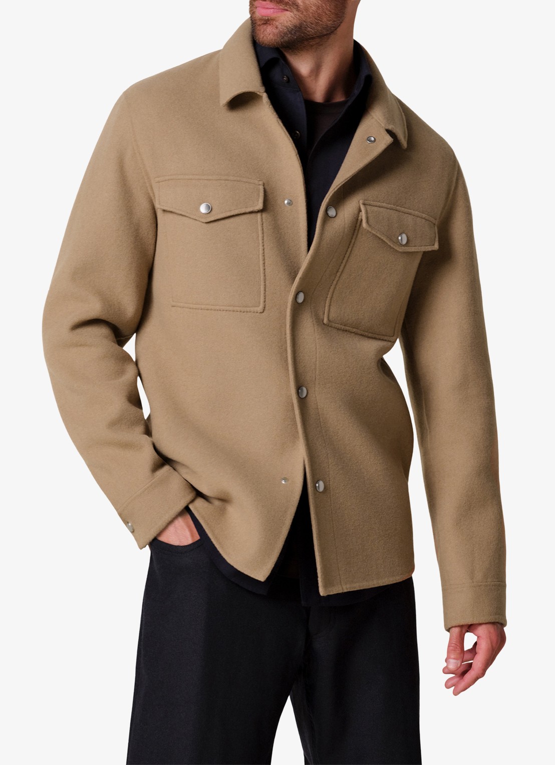 Profuomo Regular fit overshirt in wolblend - detail 3 camel