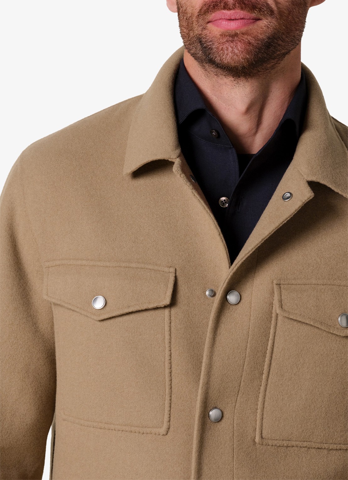 Profuomo Regular fit overshirt in wolblend - detail 5 camel